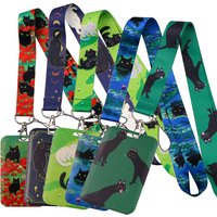 LX1304 Cartoon Black Cat Lanyard For Keys ID Credit Bank Card Cover Badge Holder Phone Charm Key Lanyard Keychain Accessories