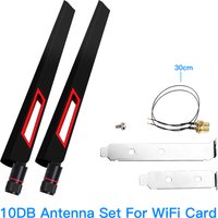 2PCS 6/10 DBI RP-SMA Antenna Set With 30CM IPEX MHF4 Extension Cable Triple Band To WiFi RP-SMA For Intel AX210/AX200/9260