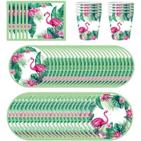 Flamingo Party Decorations Set Tropical Palm Leaf Disposable Tableware Plates Cups Napkins Summer Birthday Luau Party Supplies