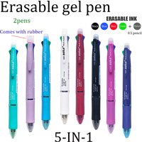 2pc Creative 5in-1 Erasable Gel Pen 0.7mm Blue Black Red Green Magic Refills 0.5mm Mechanical Pencil Writing Painting Stationery