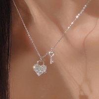 New 925 Sterling Silver Heart Shape Necklace Charm Geometric Shape Pendant Choker Birthday Party Gift for Women Fine Jewelry