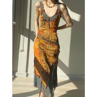 Harajuku Irregular Y2k Aesthetic Vestidos Korean Fairy Elegant Women Sleeveless Dresses Personality Vintage Print Dress Fashion