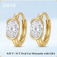 EWYA 0.5CT 1CT Oval Pear Cut Moissanite Huggie Hoop Earrings S925 Silver Half Bezel Set Dainty Minimalist Jewelry Gift for Women
