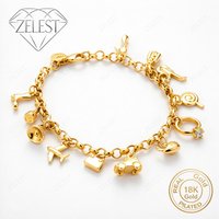 925 Sterling Silver 18K Gold Plated 8 Inch Exquisite Airplane/Bag/Diamond Ring Bracelet Women's Fashion Party Wedding Jewelry