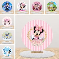 Pink Girl Mouse Minnie Round Photography Background Baby Shower Girl Happy Birthday Party Background Decoration Studio Supplies