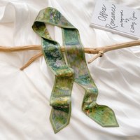 Elegant Silk Spring and Summer Versatile Fashion Headband Streamers Bag Straps Oil Painting Style Small Ribbon Long Scarf Belt