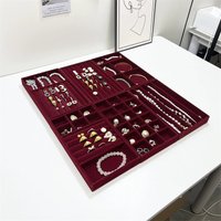 Dark red fabric Jewelry Box Earrings Studs Rings bracelet storage holder Household dressing table drawer Jewelry collection tray