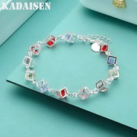 Fine Colored Zircon Lattice 925 Sterling Silver Bracelets For Woman Luxury Designer Jewelry Wedding Party Gifts Temperament