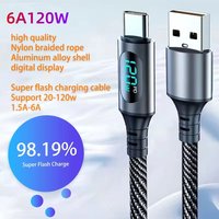 120W USB to Type C With Led Super Fast Charge Cable Dual Type C Intelligent Digital Display Fast Charging Wires Travel Essential