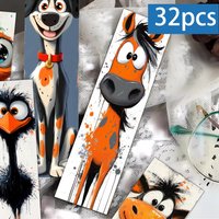 32pcs, Graffiti-style animal-themed bookmarks, Christmas, teacher gift, back-to-school holiday gifts, creative artistic designs
