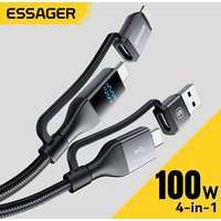 Essager 4 in 1 100W USB C Cable Digital Display Fast Charging For iPhone 16 Huawei Xiaomi MacBook iPad USB Type C Lighting Cord