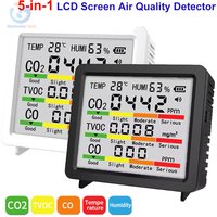 5 In 1 Air Quality Monitor LCD Screen Temperature Humidity Meter CO2 Tester HCHO TVOC Carbon Dioxide Monitor Type C for Home