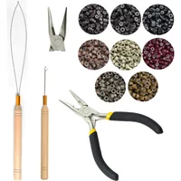 Easy Hair Transformation Extension Kit with Crochet Bead Nano Ring And Extension Pliers Styling Accessory Tool Set
