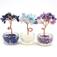 75mm Crystal Money Trees Natural Stones Citrine Amethyst Quartz Healing Gem Potted Plant Style Crafts Feng Shui Home Decor Gifts