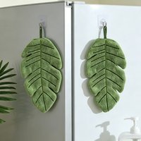Leaf Shape Hand Towel, Creative Plant Pattern Thick Coral Velvet Hanging Towel, Super Absorbent for Kitchen Bathroom