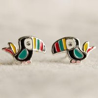 Vintage Silver Color Enamel Parrot Stud Earrings Woman Geometry Party Daily Wear