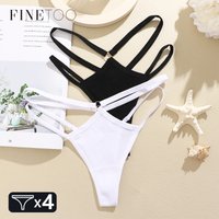 FINETOO 4 Stück Baumwolle Doppel Dünne Gürtel Unterwäsche für Frauen Sexy Niedrige Taille Gestreifte Tangas Damen Soild Höschen Atmungsaktive Dessous