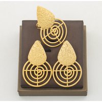 New Earrings with Ring Jewelry Set for African 18k Gold Color Clip Earrings and Finger Ring Weddings Bridal Jewelry Accessories