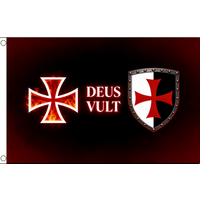 Knights Templar Deus Vult Flag 2x3ft 3x5ft Medieval Cross Shield Banner for Indoor Outdoor Wall Decor