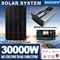 SOECOPO 30000W Solar System Kit 600W Photovoltaic Panel Inverter 12V/24V To 110V/220V with 100A Controller for Home Camping