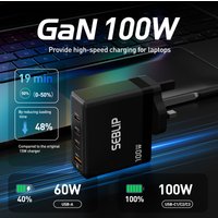 UK 100W GaN Fast Charger – 4-in-1 Charging Station with 1 USB-A & 3 USB-C Ports, High Efficiency Power Adapter for Laptops