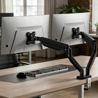 Durable dual monitor desktop bracket, 13–32 inch compatible, dual rotating modes for daily business office scenarios