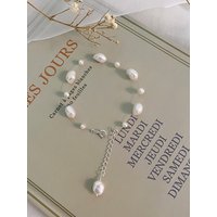 ASHIQI Genuine 925 Sterling Silver Natural Freshwater Baroque Pearl Bracelet Button for Women