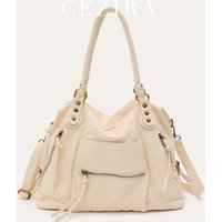 CEZIRA Cool Street Style Tote Women's Retro Brush-off Color Washed PU Rivets Crossbody Shoulder Handbag Large Bag Travel Commute