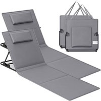 2 Folding Beach Loungers with Reclining Backrests, Lightweight Portable for Camping, Garden, Pool Use, 158 x 55 cm, Grey