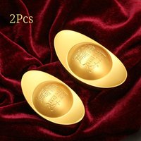 2Pcs Durable Chinese Style Brass Ingot Alloy Ingots Imitation Gold Antique Attracting Wealth Feng Shui Ornament Housewarming Gif