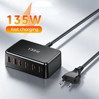 135W GaN 6-in-1 USB Type C Charger PD QC Fast Charging Hub Desktop Power Adapter For iPhone 17 16 MacBook Samsung Laptop