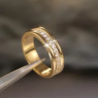 Simple Female Wedding Ring Middle Paved Single Row Zircon Stone Stainless Steel Ring Party Engagement Ring Girlfriend Gift