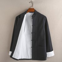 Veste à manches longues en coton trempé de style chinois pour hommes, chemise Hanfu vintage, col montant, chemisier Kung Fu, manteau, grande taille