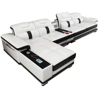Portable Nordic L-Shape Sectional Sofa Set with Bluetooth Headrest – Genuine Cow Leather Corner Sofa Speaker