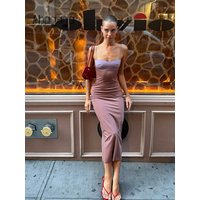 Ahagaga Fashion Women's Casual Midi Dresses Camisole Patchwork Sleeveless Slim Fit Summer Sexy Female Party Streetwear Vestidos