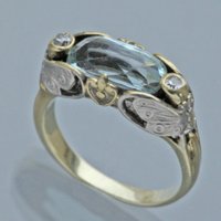 Vintage Inlaid Sea Blue CZ Women's Ring Ethnic Two Color Hand Carving Daily Wear Party Jewelry Anniversary Gift