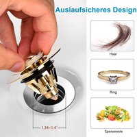 Drain Fitting Washbasin, Universal Pop-Up Valve Plug, Sink, Brass Anti-Clogging Strainer, Sink Plug, Sink Drain (Gold) LYZ