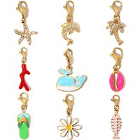 3pc/Lot Stainless Steel Rhinestone Dolphin Palm Tree Starfish Diy Clip On Charms Women Daisy Slippers Necklace Lobster Pendant