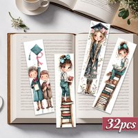 32pcs, Watercolor Graduation Season Bookmarks, Christmas, Teacher Gift, Back-To-School Holiday Gifts, Creative Artistic Designs