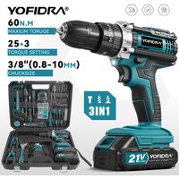YOFIDRA Akku-Schlagbohrmaschine, 25+3 Drehmoment, Multifunktions-Schraubendreher, Haushalts-DIY-Elektrowerkzeug für Makita 21V Akku