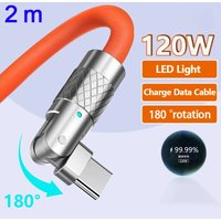 120W 6A 180 Degree Rotating USB C to Type C Fast Charge Data Cable for Xiaomi Huawei Samsung Gaming Phone Silicone Cord