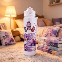 Cartoon Girl Pattern Leakproof Water Cup, Fashion Large Capacity, Portable for Fitness School, Universal for Adults Children