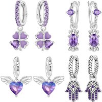 MISEFF S925 Sterling Silver Earring Purple Heart, Clover, Lucky Hand, Candy Earrings Original Jewelry Birthday Gift For Women