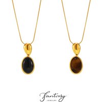 Black Agate Tiger Eye Stone Pendant Necklace Women 316 Stainless Steel Gold Plated 100cm Adjustable Long Necklace Fahion Jewelry