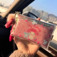 Cute Sanrio HelloKitty Clear PVC Storage Pouch My Melody Cartoon Stand Hair Clip Bandage Small Item Key Card Case Anime Gifts