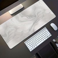 A Large Faux Marble White And Gray Gaming Mouse Pad & Desk Mat Extended Non-Slip Rubber Base, Durable Washable Surface