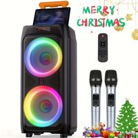 Karaoke-Maschine mit 2 kabellosen Mikrofonen, tragbarer T9-Bluetooth-Lautsprecher für Erwachsene und Kinder, großes Party-PA-System mit Disco-Lichtern