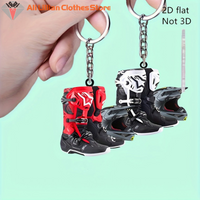 New 2PCS 2D Flat Motocross Keychain Motorcycle Helmet Keychain Motorcyclist Knight Car Keychains Accessor Bag Charms Keyrings