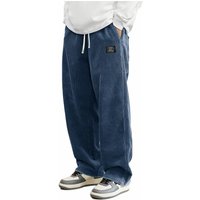 Men'S Corduroy Straight Leg Pants with Drawstring Waist, Pockets, and Logo Design - Stretchy, Casual Fit for Everyday Wear