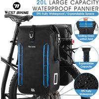 WEST BIKING Fully Waterproof TPU Bicycle Bag Foldable Expandable 15-20L Pannier Bike Rear Carrier Bag MTB Accessories Hand Bags